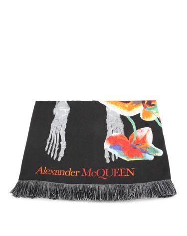 [해외직구][S27]알렉산더 맥퀸 7562683D74Q1074 여성 스카프 방도 케이프 머플러 BLACK MULTICOLOUR WOOL BLEND ORDCHID SKELETON SCARF