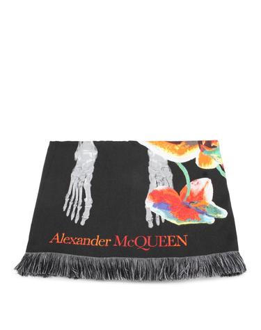 [해외직구][B47]알렉산더 맥퀸 7562683D74Q1074 여성 머플러 스카프 방도 BLACK MULTICOLOUR SILK WOOL BLEND ORCHID SKELETON SCARF