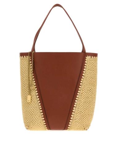 [해외직구][X45]끌로에 CH26US811R60 26M 여성 토트백 쇼퍼백 탑핸들백 핸드백 Two tone raffia and leather ChloA Spin shopping bag