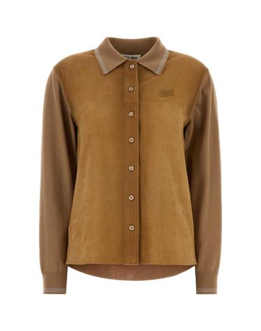 [해외직구][X45]미우미우 MMF01RSOOO18TK F0040 여성 스웨터 니트 가디건 Camel wool and suede cardigan