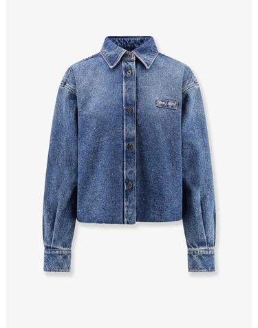 [해외직구][N85]미우미우 GWC132SOOO 여성 셔츠 블라우스 남방 MIU MIU Denim shirt with Logo Patch