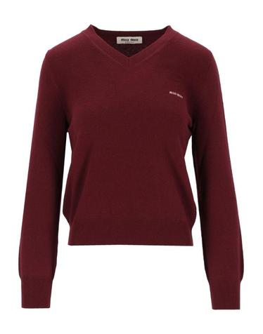 [해외직구][A94]미우미우 MML08K S OOO 6600F0399 여성 니트 스웨터 MIU MIU MIU MIU V Neck Wool Sweater