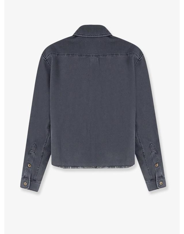 미우미우 [해외직구][N85]미우미우 GWC131SOOO 여성 셔츠 블라우스 남방 MIU MIU Grey Light Denim Shirt 착용컷