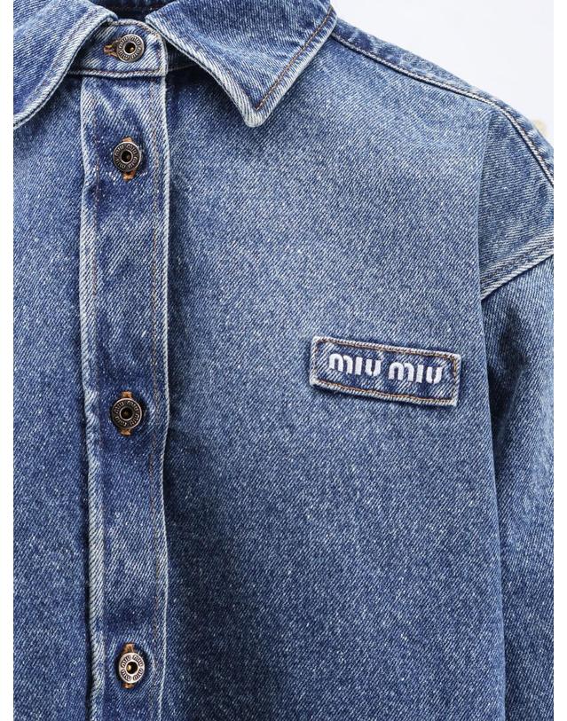 미우미우 [해외직구][N85]미우미우 GWC132SOOO 여성 셔츠 블라우스 남방 MIU MIU Denim shirt with Logo Patch 착용컷