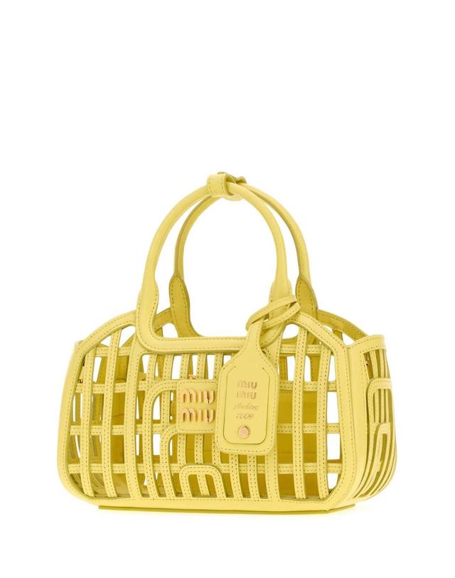 미우미우 [해외직구][X45]미우미우 5BA2942IBE F0222 여성 토트백 쇼퍼백 탑핸들백 핸드백 Yellow leather handbag 착용컷