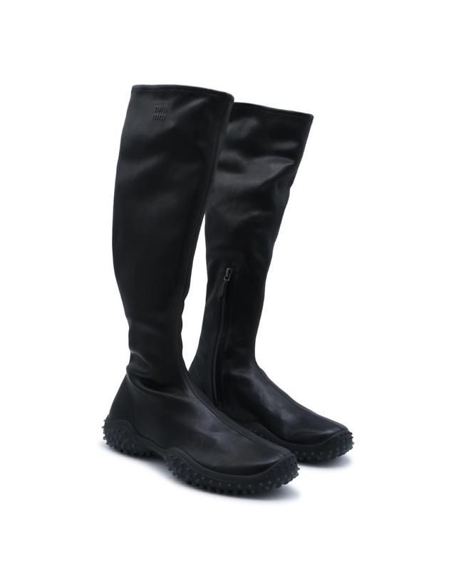 미우미우 [해외직구][B47]미우미우 5W805EFA045L68F0002 여성 앵클 롱 미디 부츠 BLACK LEATHER STRETCH BOOTS 착용컷