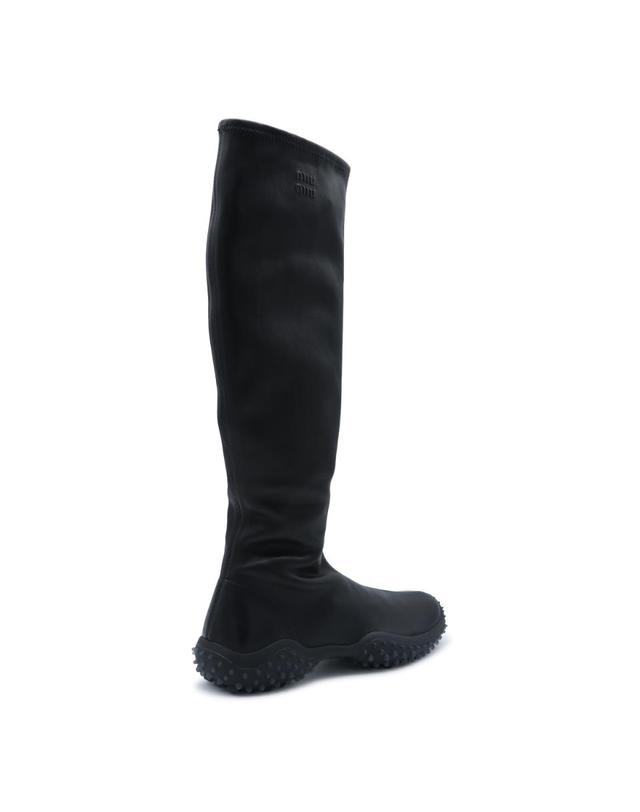 미우미우 [해외직구][B47]미우미우 5W805EFA045L68F0002 여성 앵클 롱 미디 부츠 BLACK LEATHER STRETCH BOOTS 착용컷