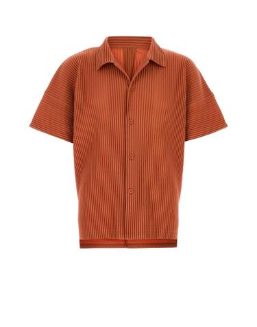 [해외직구][X45]옴므 플리세 이세이 미야케 HP68JJ081 35 남성 셔츠 남방 긴팔 반팔 Orange polyester shirt