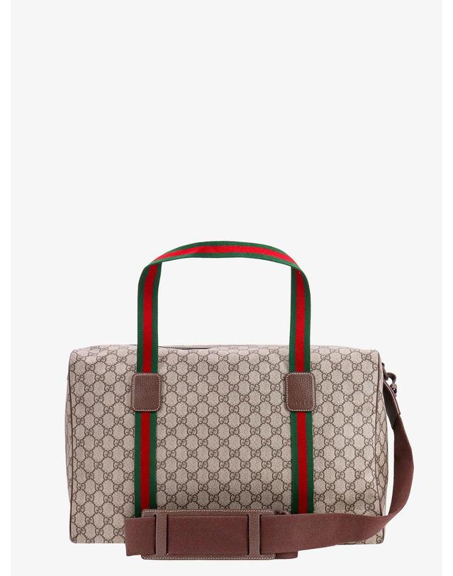 구찌 [해외직구][N85]구찌 758664 남성 토트백 위켄드백 캐리어 여행가방 GUCCI GG Supreme Fabric and leather travel bag with Web detail 착용컷