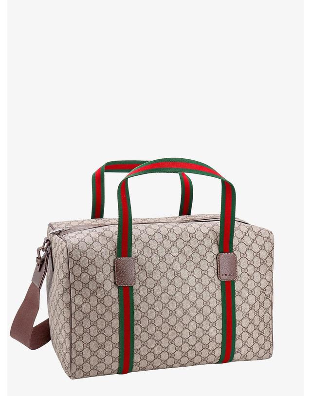 구찌 [해외직구][N85]구찌 758664 남성 토트백 위켄드백 캐리어 여행가방 GUCCI GG Supreme Fabric and leather travel bag with Web detail 착용컷
