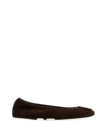 [해외직구][X45]토리버치 177247 200 여성 플랫슈즈 발레리나슈즈 메리제인 Brown suede Minnie ballerinas
