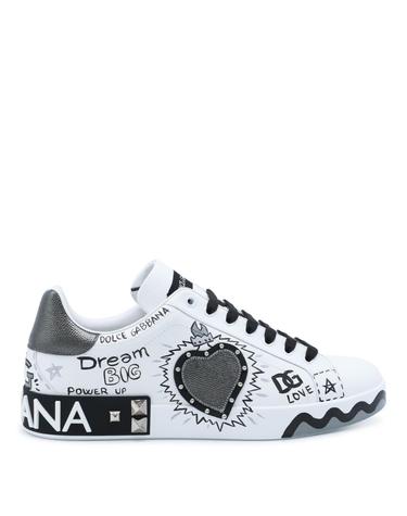 [해외직구][Q11]돌체앤가바나 CS2466A0986HN6GJ 남성 스니커즈 WHITE AND BLACK LEATHER PORTOFINO SNEAKERS