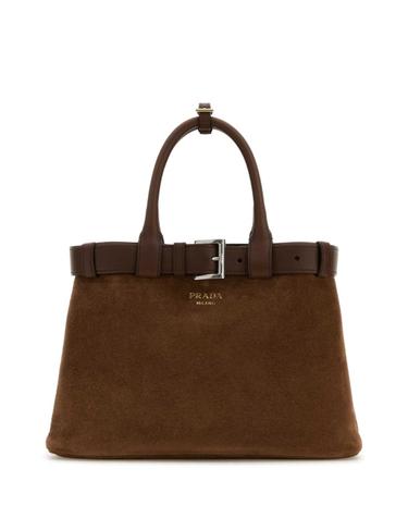 [해외직구][X45]프라다 1BA434VOBO2C4S F0324 여성 토트백 쇼퍼백 탑핸들백 핸드백 Brown suede Prada Buckle medium handbag