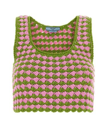 [해외직구][X45]프라다 P29B65SOOO16SX F0MEX 여성 셔츠 남방 반팔 긴팔 블라우스 Tow tone crochet crop top