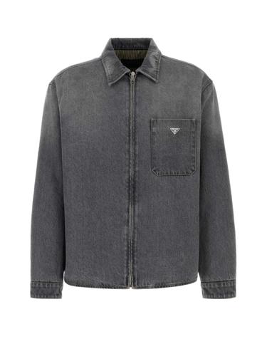 [해외직구][X45]프라다 GEC125SOOO6288 F0557 남성 셔츠 남방 긴팔 반팔 Black denim shirt