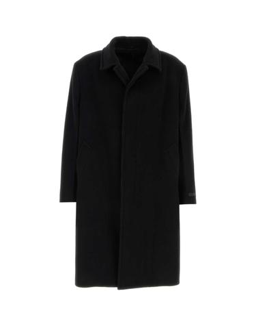 [해외직구][X45]프라다 UC595MSOOO1742 F0002 남성 코트 하프 롱 트렌치 오버 Black wool blend coat