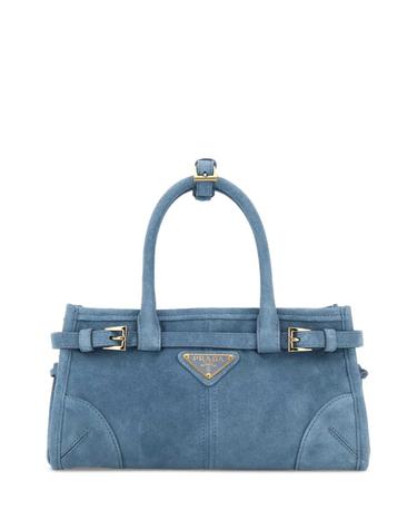[해외직구][X45]프라다 1BA4862C4S F0637 여성 토트백 쇼퍼백 탑핸들백 핸드백 Light blue suede mini Prada Bonnie handbag