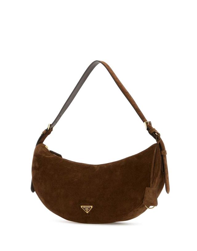 프라다 [해외직구][X45]프라다 1BC255VOVO2C4S F0324 여성 크로스백 숄더백 미니백 탑핸들백 Brown suede large Prada Demi lune crossbody bag 착용컷