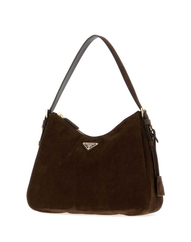 프라다 [해외직구][X45]프라다 1BC301VLVO2C4S F0003 여성 토트백 쇼퍼백 탑핸들백 핸드백 Dark brown suede shoulder bag 착용컷