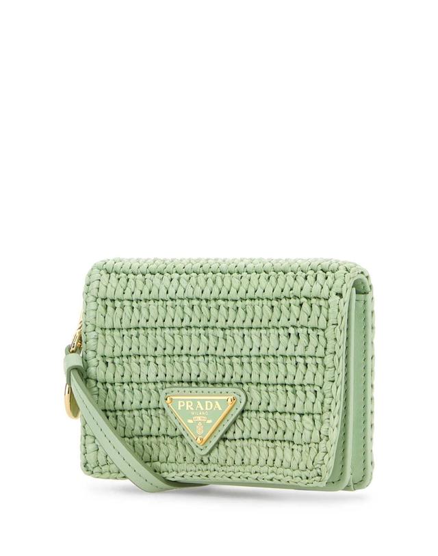 프라다 [해외직구][X45]프라다 1MR0242CYC F0934 여성 지갑 반지갑 장지갑 카드지갑 Pastel green raffia card holder 착용컷