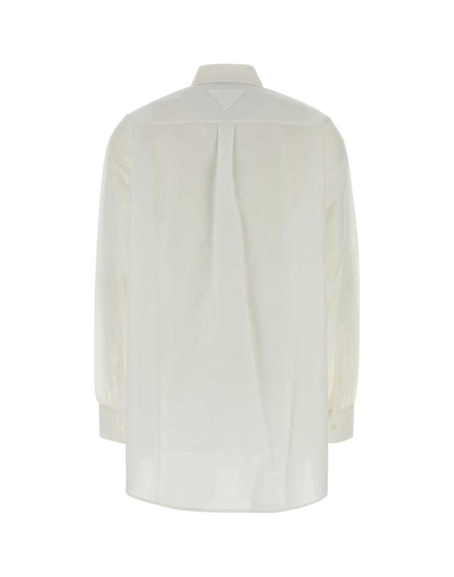 프라다 [해외직구][X45]프라다 P448JSOOO189C F0009 여성 셔츠 남방 블라우스 White linen blend shirt 착용컷