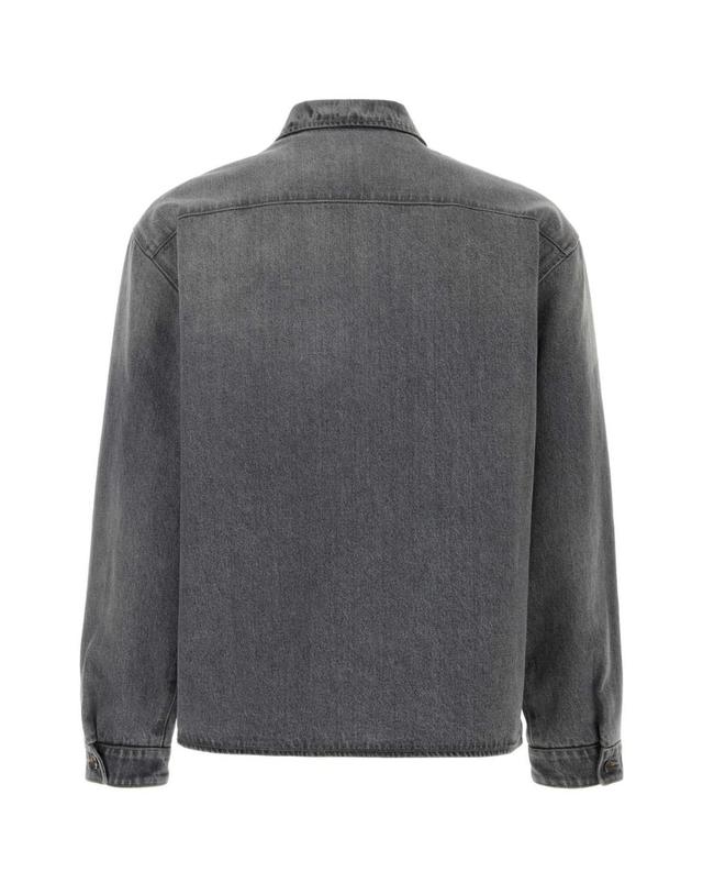 프라다 [해외직구][X45]프라다 GEC125SOOO6288 F0557 남성 셔츠 남방 긴팔 반팔 Black denim shirt 착용컷