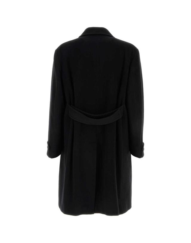 프라다 [해외직구][X45]프라다 UC595MSOOO1742 F0002 남성 코트 하프 롱 트렌치 오버 Black wool blend coat 착용컷