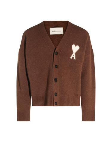 [해외직구][S27]AMI PARIS UKC365KN0135A362 남성 니트 가디건 브이넥니트 풀오버니트 스웨터 로고 CHOCOLATE WOOL AND ALPACA AMI DE COEUR CARDIGAN