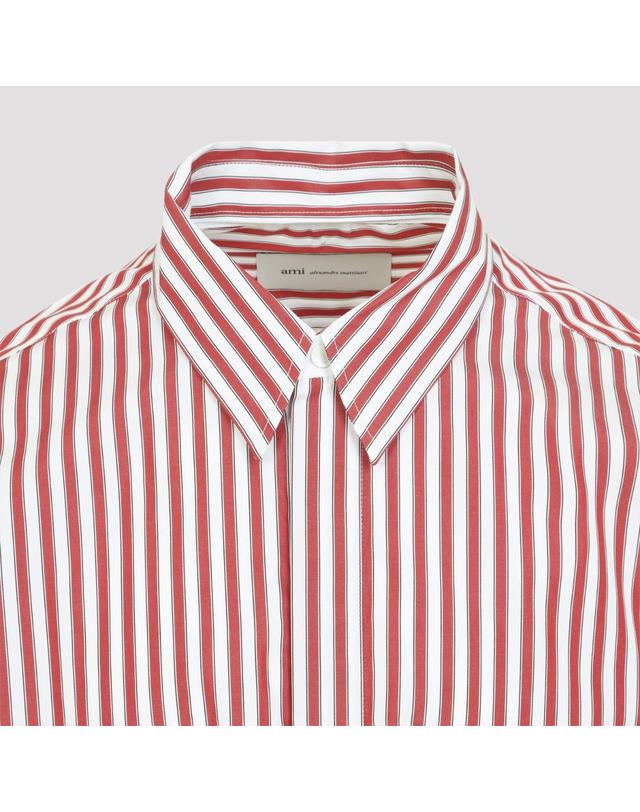 아미 [해외직구][D14]AMI PARIS USH863CO0250 A219 RUBY RED WHI 남성 셔츠 남방 Ami Paris Large Striped Shirt 착용컷