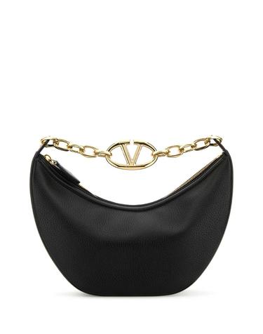 [해외직구][X45]valentino 5W2B0Q42JDK 0NO 여성 토트백 쇼퍼백 탑핸들백 핸드백 Black leather small Hobo VLogo Moon handbag