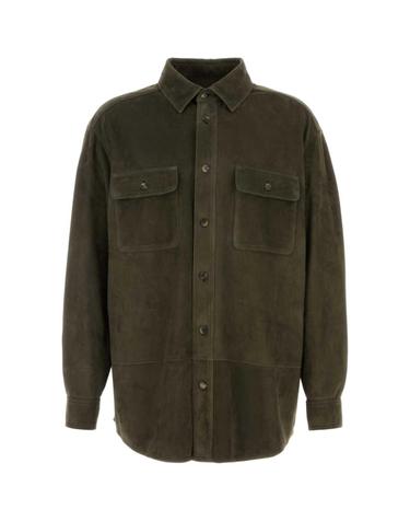 [해외직구][X45]로에베 H526Y31L56 KHAKIGREEN 남성 셔츠 남방 긴팔 반팔 Khaki suede shirt