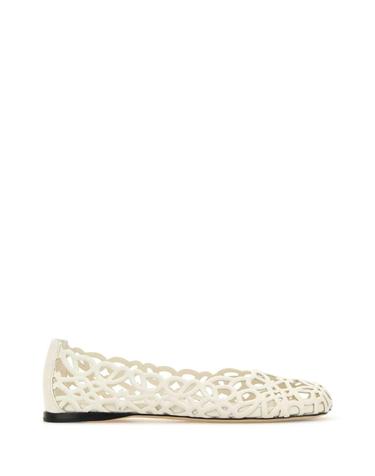 [해외직구][X45]로에베 LLST466X17 WHITE 여성 플랫슈즈 발레리나슈즈 메리제인 White leather Petal Anagram ballerinas