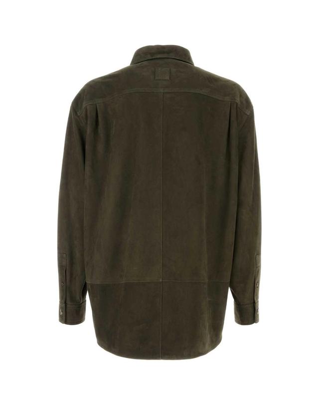 로에베 [해외직구][X45]로에베 H526Y31L56 KHAKIGREEN 남성 셔츠 남방 긴팔 반팔 Khaki suede shirt 착용컷