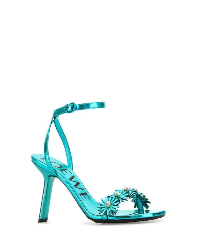 로에베 [해외직구][X45]로에베 L616465X67 TURQUOISE 여성 샌들 슬리퍼 샌들힐 플립플랍 샌들힐 Turquoise leather Paula s Ibiza Petal Flower sandals 착용컷