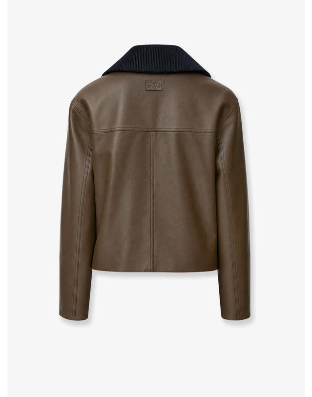로에베 [해외직구][N85]로에베 S359Y34LBC 여성 자켓 블레이저 코트 패딩 LOEWE Lightweight nappa leather short jacket with a corduroy collar 착용컷