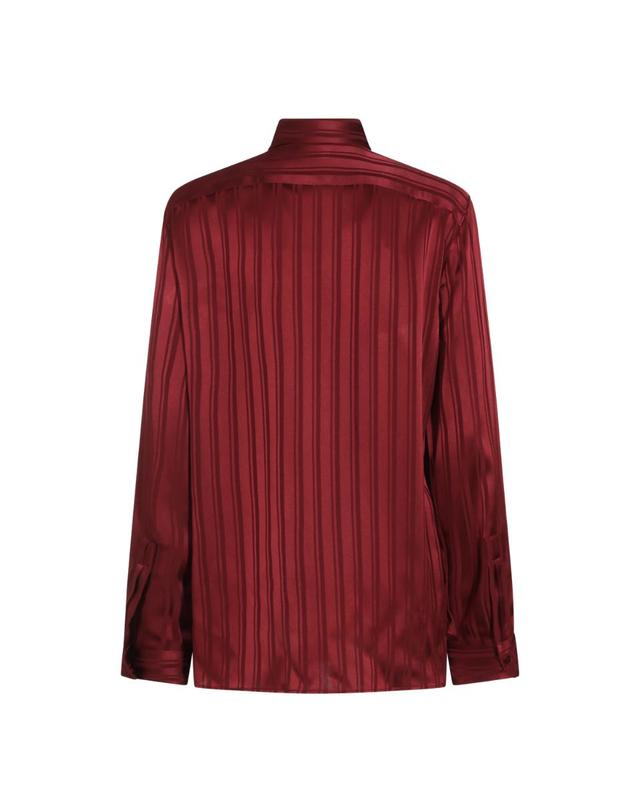 생로랑 [해외직구][B47]생로랑 838125Y142U5504 여성 셔츠 남방 블라우스 BURGUNDY SILK SHIRT 착용컷