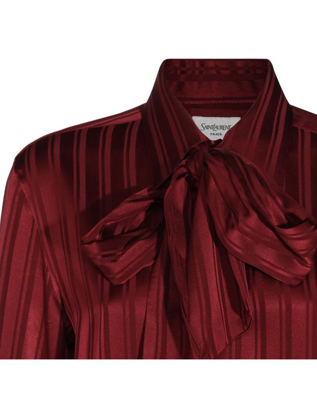 생로랑 [해외직구][B47]생로랑 838125Y142U5504 여성 셔츠 남방 블라우스 BURGUNDY SILK SHIRT 착용컷