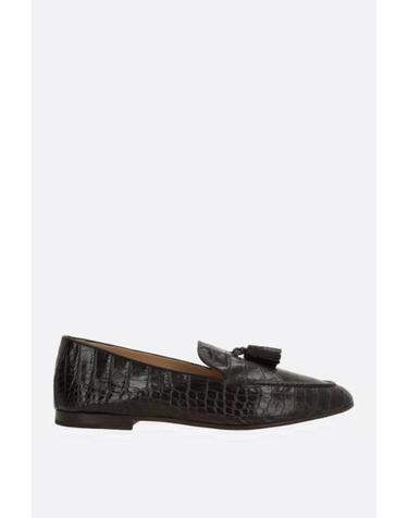 [해외직구][E32]FRANCESCO RUSSO R2M005N245366 여성 로퍼 뮬 블로퍼 FRANCESCO RUSSO crocodile embossed leather loafers