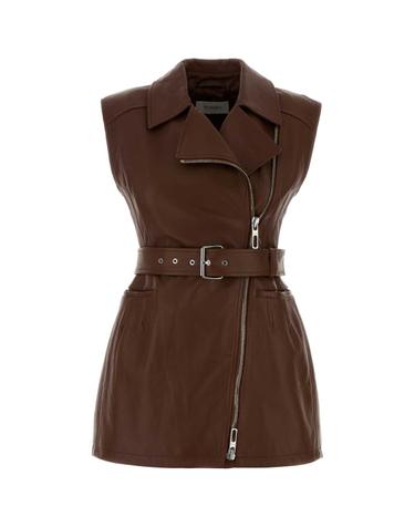 [해외직구][X45]SPORTMAX 2622446031600 001 여성 가죽자켓 바이커자켓 레더자켓 Chocolate leather Favella vest