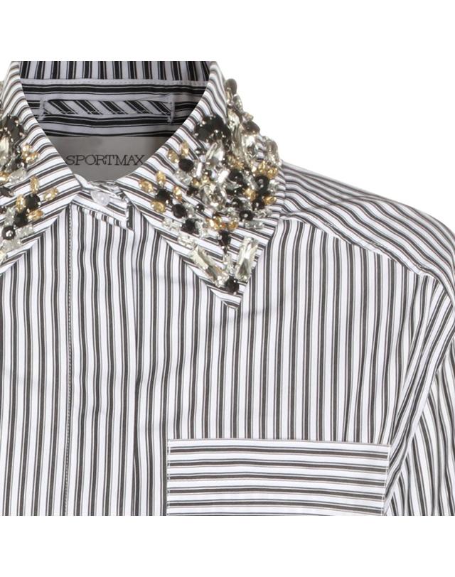 스포트막스 [해외직구][B47]SPORTMAX 261211101160080160003 여성 셔츠 남방 블라우스 BLACK AND WHITE COTTON SHIRT 착용컷