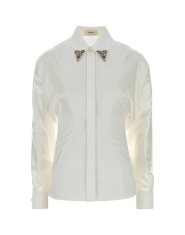 [해외직구][X45]베르사체 10265081A13878 1W000 여성 셔츠 남방 블라우스 White poplin and silk shirt