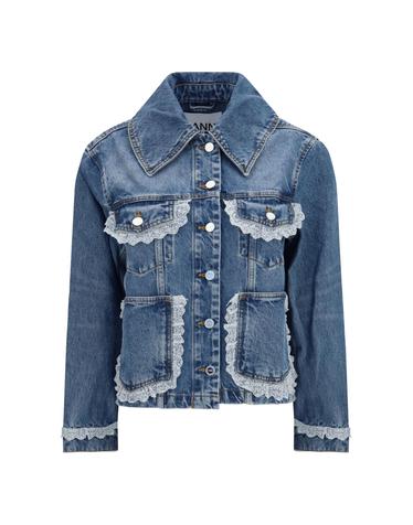 [해외직구][K68]가니 A1010200 569 여성 자켓 베스트 봄버 파카 베스트 블레이저 Rigid denim Jacket with lace details