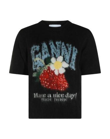 [해외직구][B47]가니 A1050226099 여성 티셔츠 상의 탑 BLACK WOOL T SHIRT