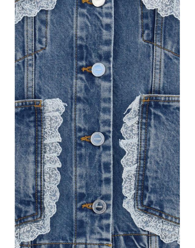 가니 [해외직구][K68]가니 A1010200 569 여성 자켓 베스트 봄버 파카 베스트 블레이저 Rigid denim Jacket with lace details 착용컷