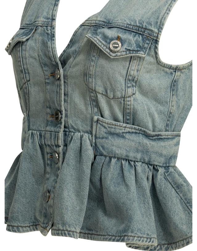 가니 [해외직구][V90]가니 A1040321565 여성 티셔츠 민소매 셔츠 폴로티 Denim vest 착용컷