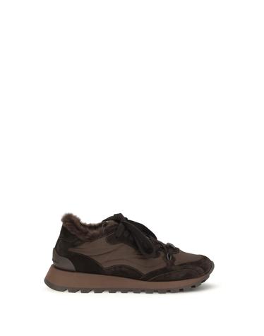 [해외직구][K68]브루넬로 쿠치넬리 MZSFG3384 C9795 여성 스니커즈 단화 운동화 슈즈 Suede and techno fabric Sneakers with shearling lining and monile