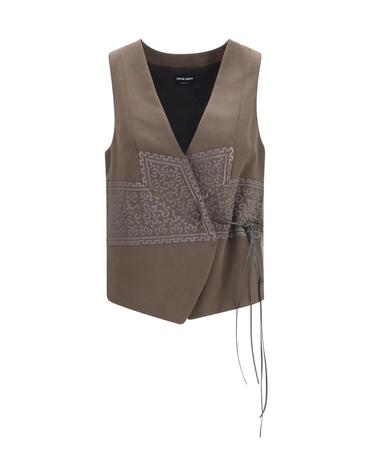 [해외직구][K68]조르지오아르마니 GW003454TE23029 U6063 여성 블레이저 베스트 자켓 Vest in washed silk and virgin wool with jacquard pattern and ties