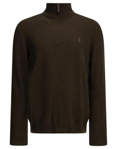 [해외직구][V90]폴로  710876756503CINNAMON BROWN HEATHER 남성 니트 스웨터 가디건 Sweater with a half zip and logo