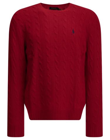 [해외직구][V90]폴로  710876762006PARK AVE RED 남성 니트 스웨터 가디건 Wool and cashmere crew neck sweater with logo