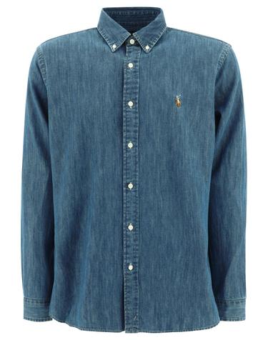 [해외직구][V90]폴로  710792043001DENIM 남성 셔츠 남방 Custom fit casual shirt with logo